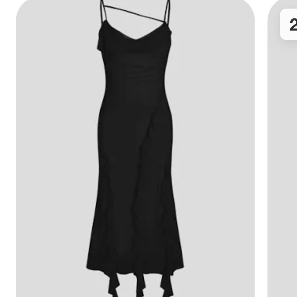 NWT Cider MESH RUFFLE HEM RUCHED MIDI DRESS Size L (US 8) in Black 🖤 - Picture 1 of 6
